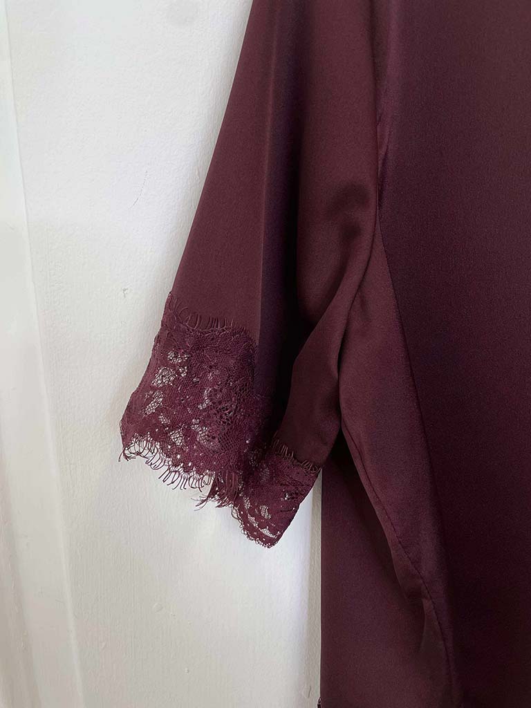 Lace Trim Asymmetric Top - Burgundy