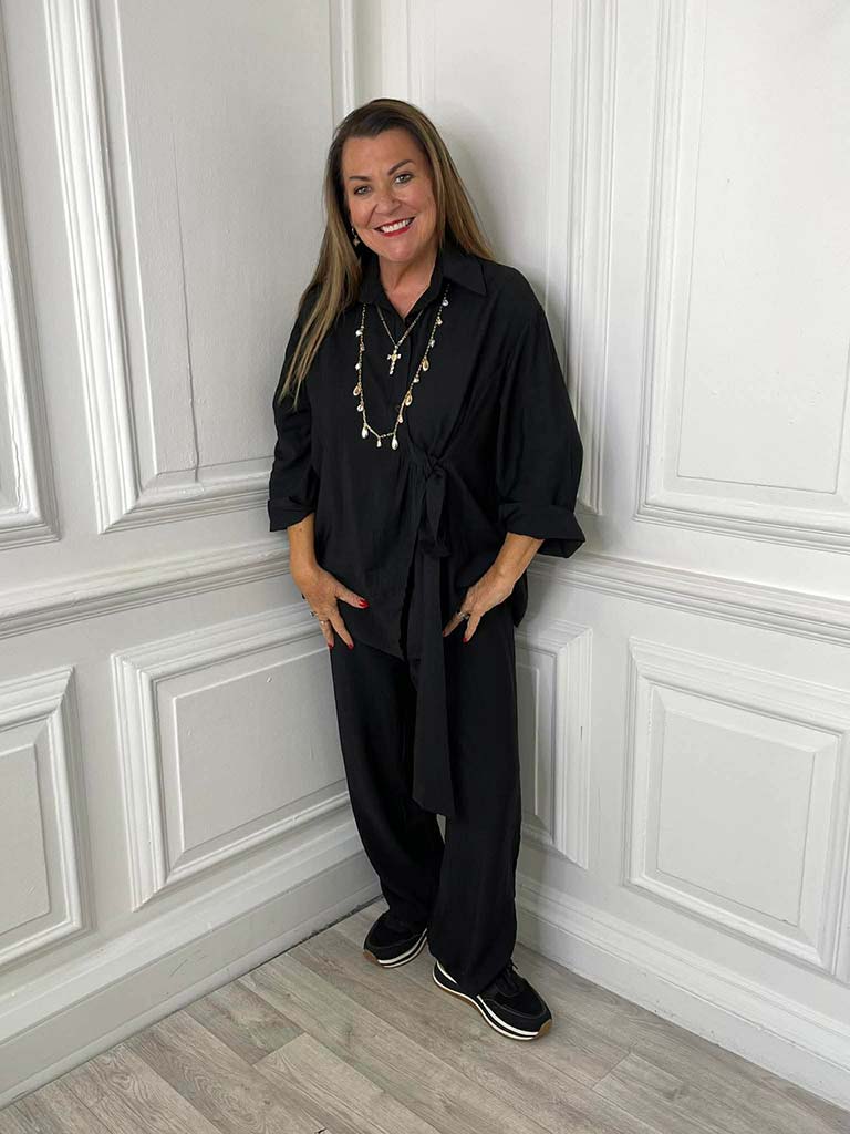 Shirred Waist Trousers - Black