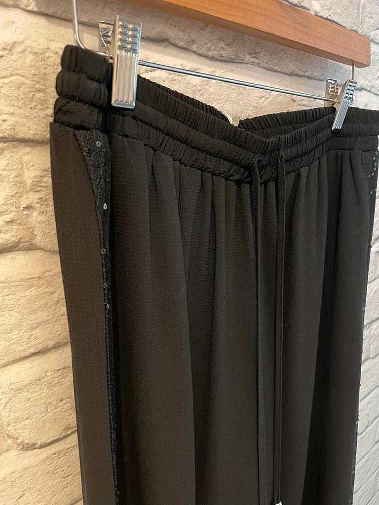 Malissa J Lace & Sequin Side Stripe Palazzos - Black