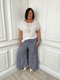 Wide Leg Stripe Palazzos - Navy