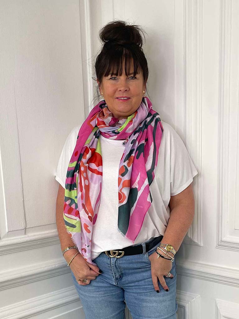 Hot Pink Tropical Floral Scarf
