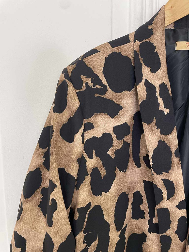 Abstract Animal Print Blazer - Black