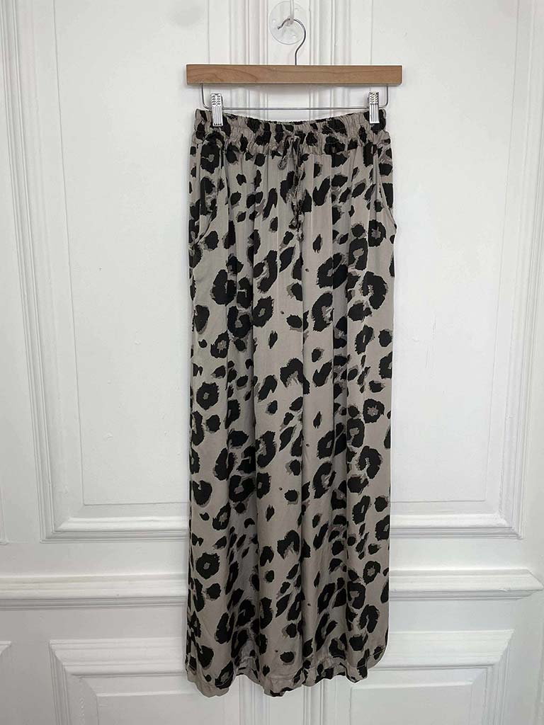 Leopard Silk Mix Palazzos - Driftwood