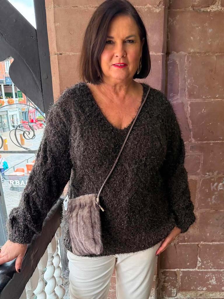 Malissa J Faux Fur Cross Body Bag - Greige