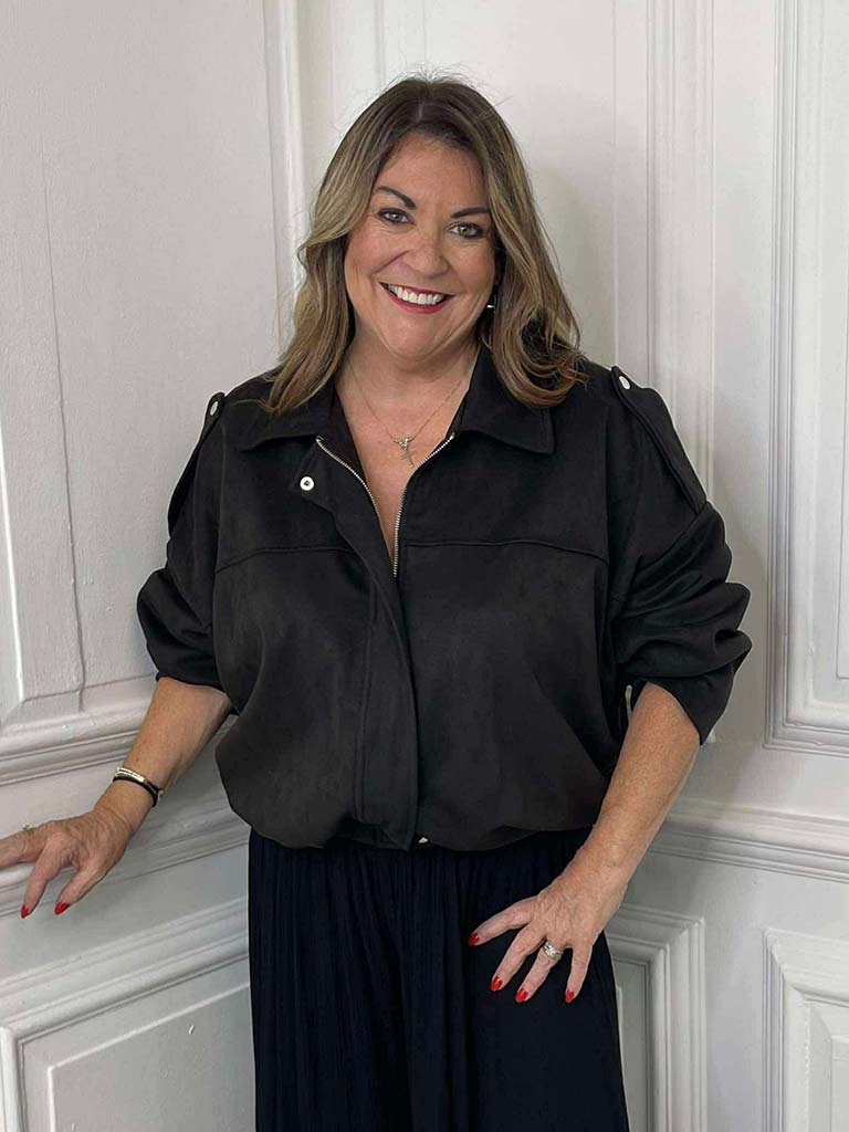 Bubble Hem Suede Feel Jacket - Black