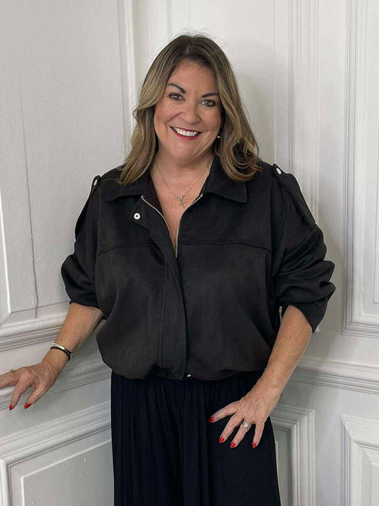 Bubble Hem Suede Feel Jacket - Black