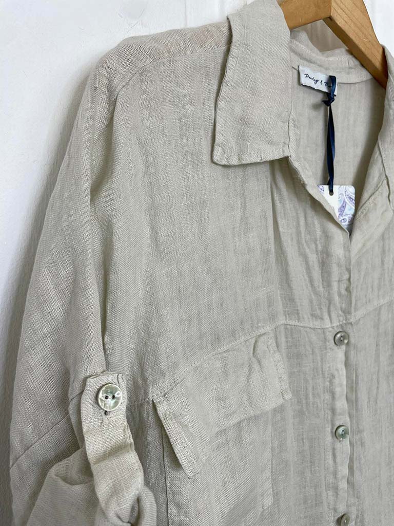 Linen Pocket Shirt Dress - Stone