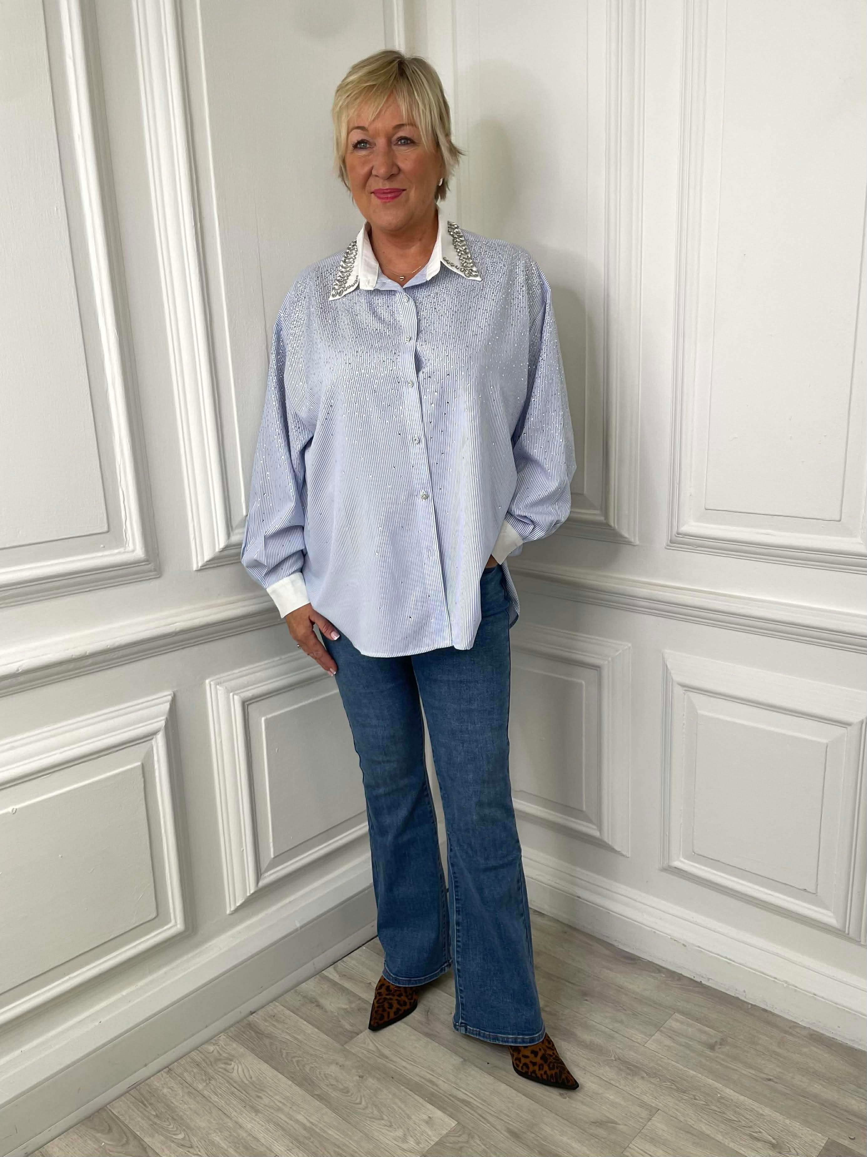 Jewelled Studded Pinstripe Shirt