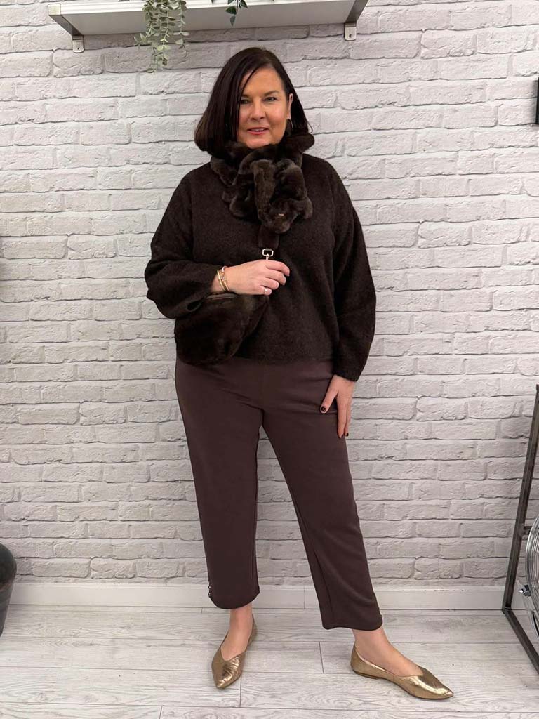 Malissa J Ruched Faux Fur Collar - Chocolate