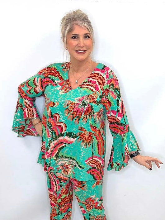 Malissa J Rio Flute Sleeve Top - Jade