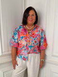 Puff Sleeve Vibrant Blooms Shirt