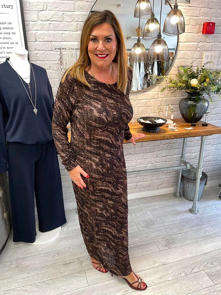Malissa J Tie Dye Crinkle Dress - Brown