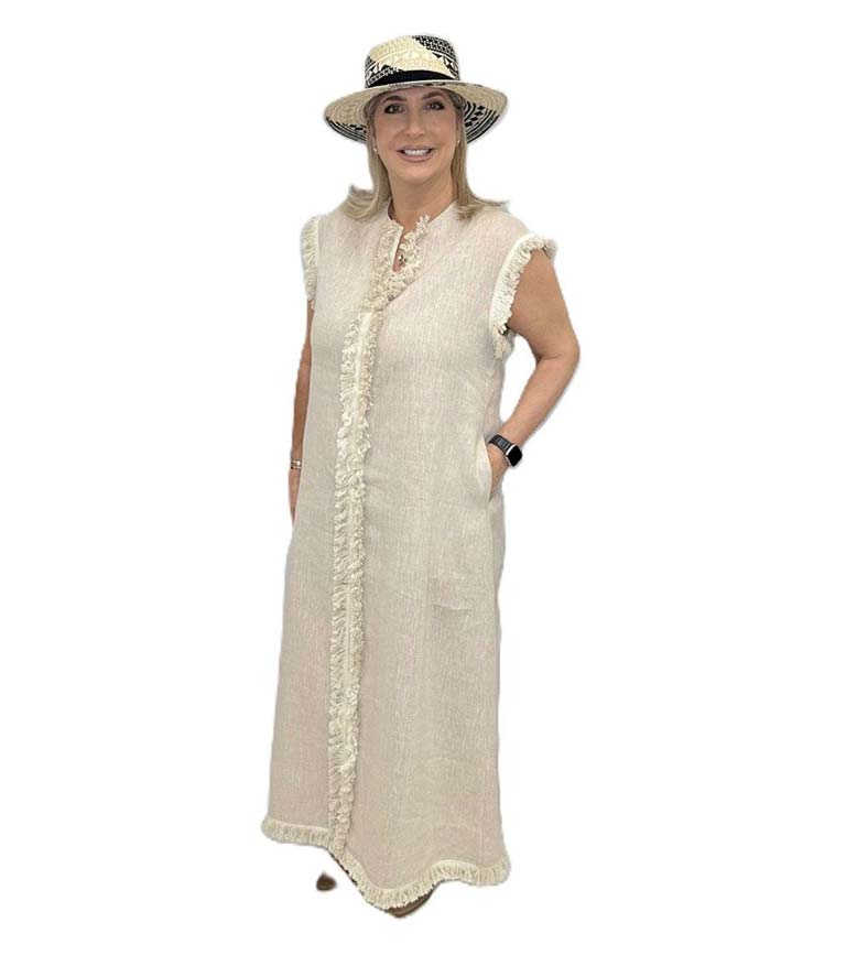 Malissa J Linen Raw Edge Dress - Stone