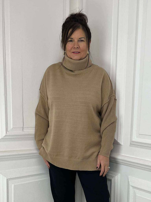 Malissa J Exposed Seam Polo Knit - Camel