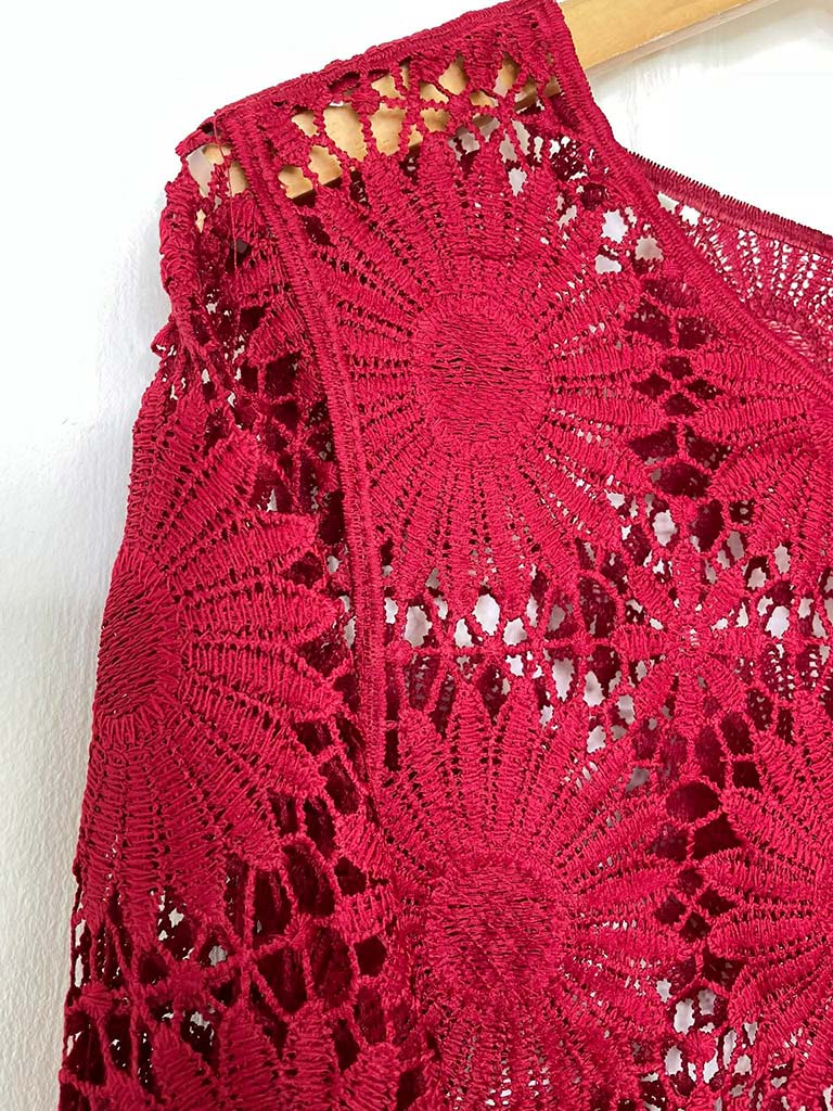 Daisy Crochet Jacket - Cranberry