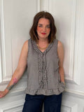 Cottage Check Ruffle Top - Chocolate