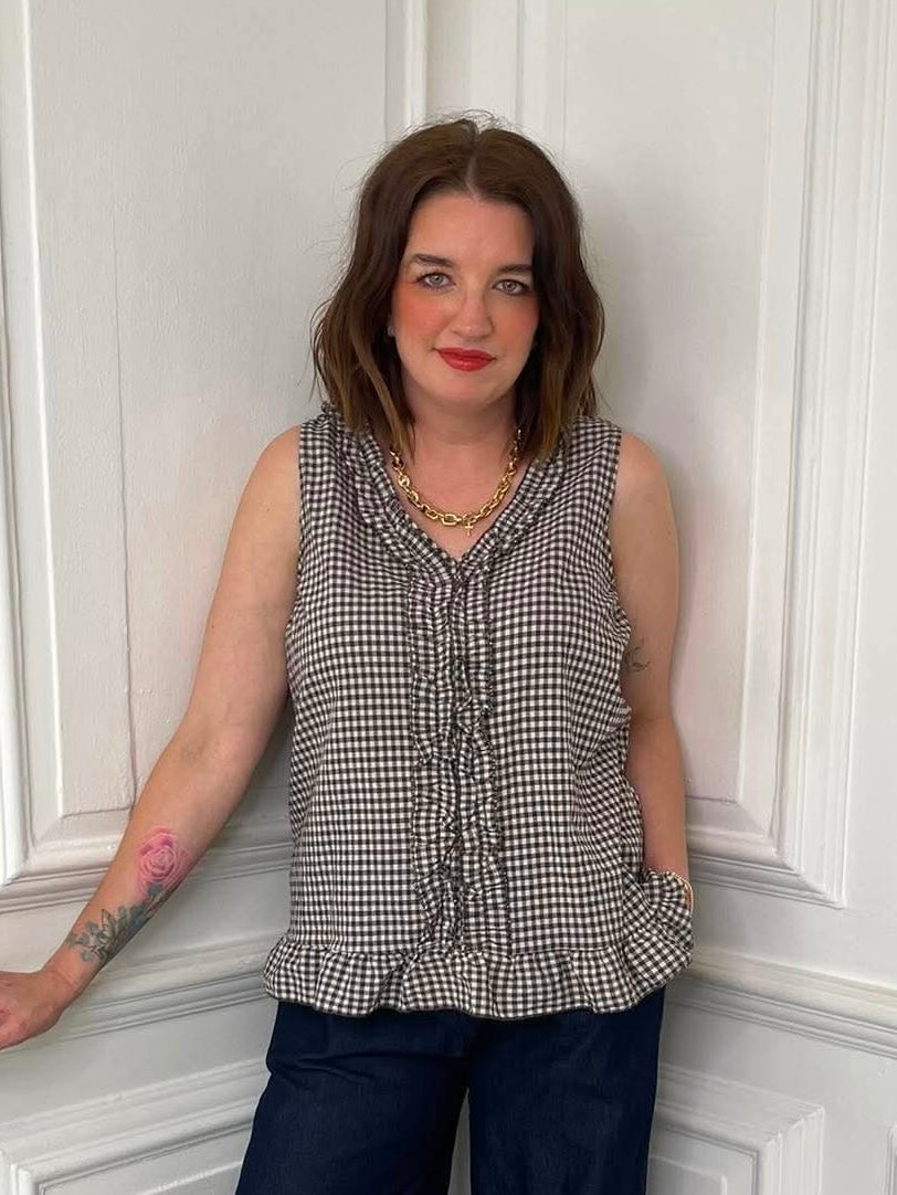 Cottage Check Ruffle Top - Chocolate