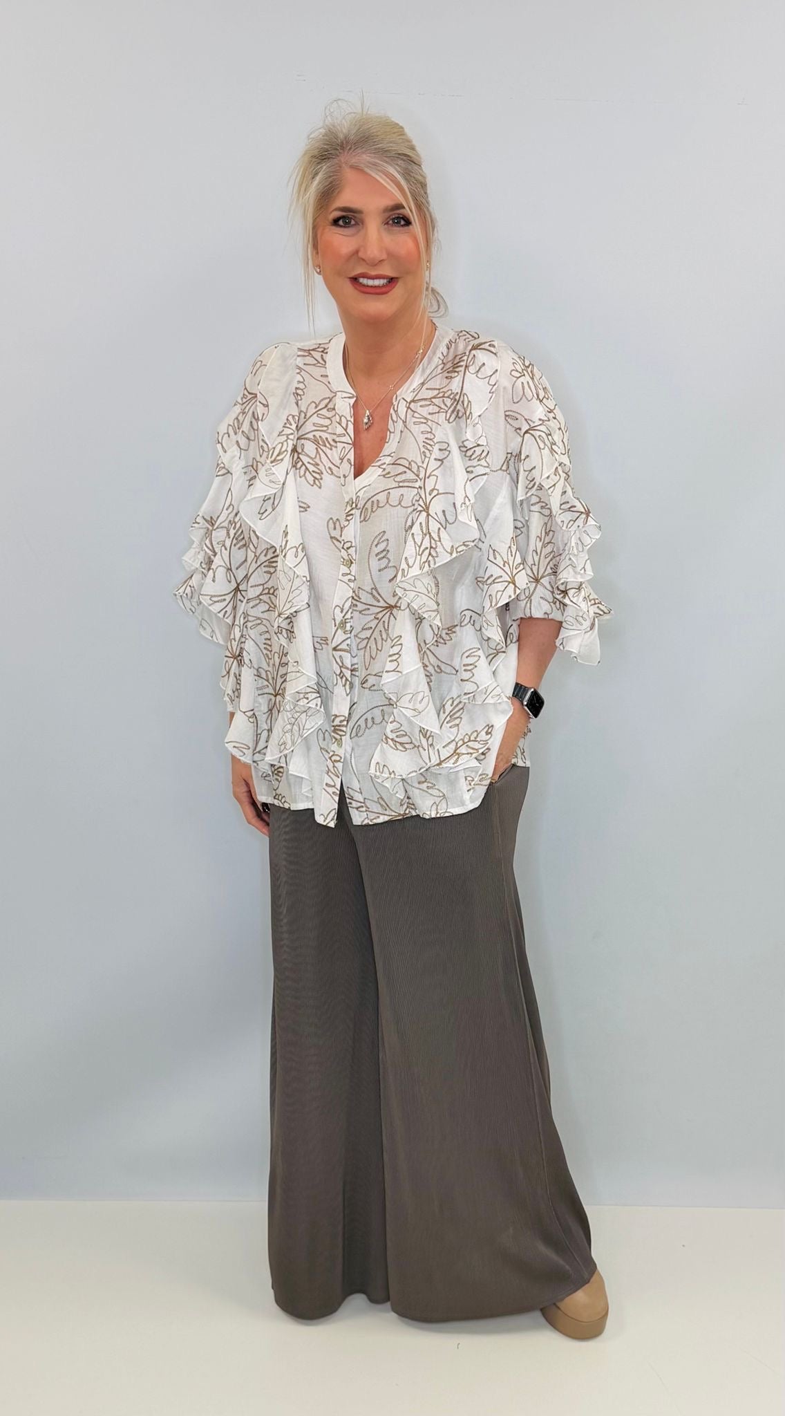 Malissa J Ruffle Sleeve Shirt - Latte