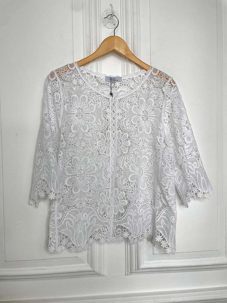 Daisy Tile Crochet Jacket - White