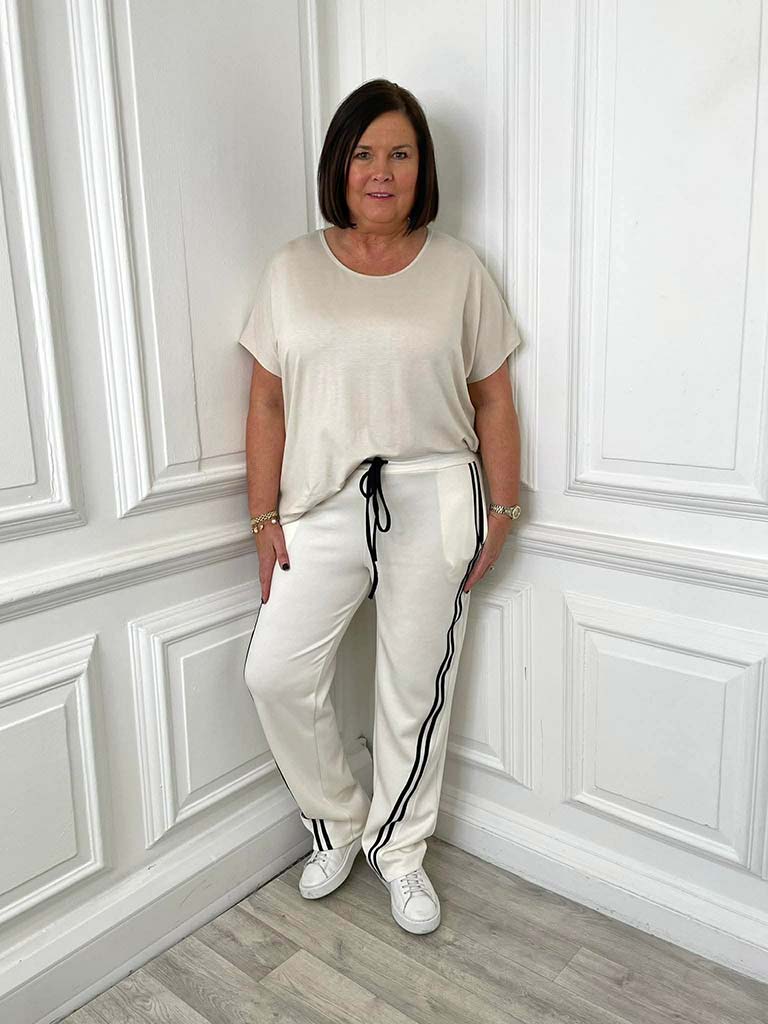 Luxe Jersey Stripe Joggers - Warm White