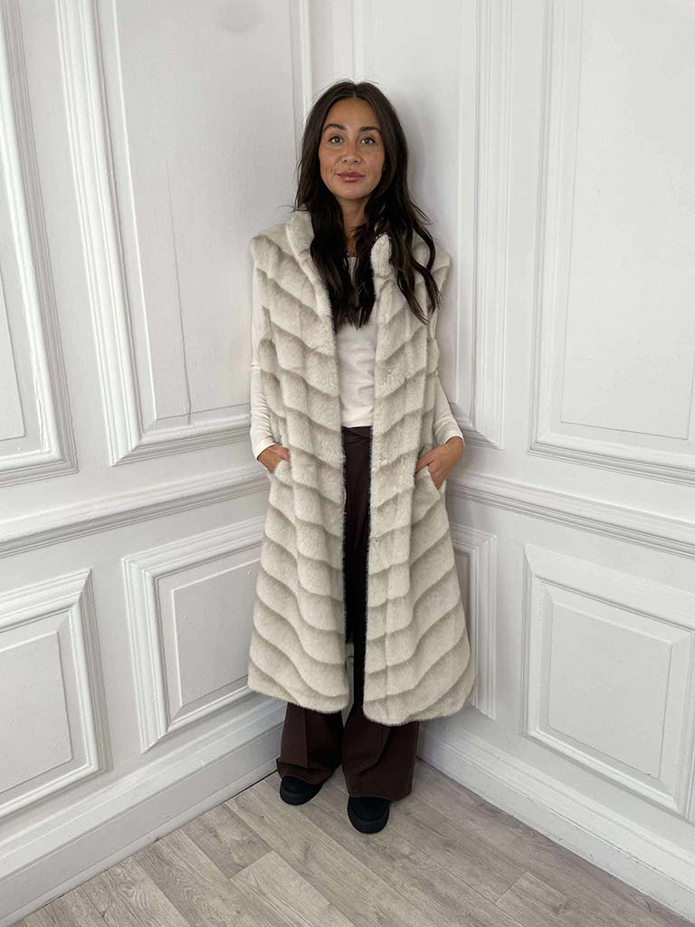 Malissa J Faux Fur Long Luxe Gilet - Stone