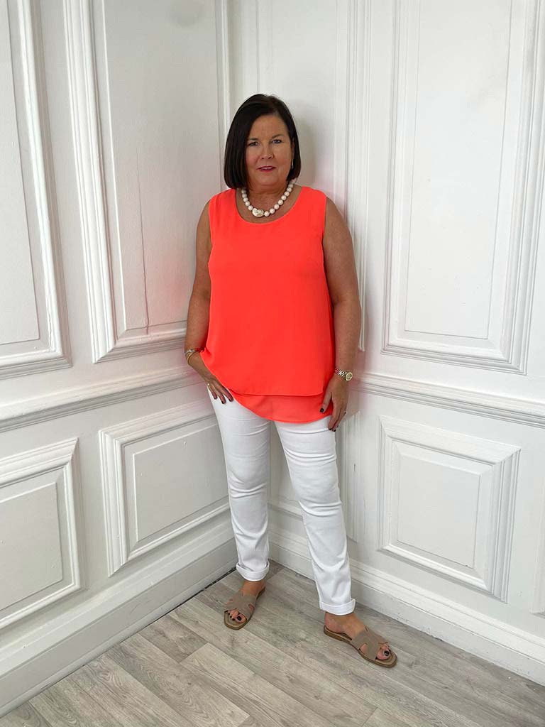 Malissa J Double Layer Top - Neon Coral