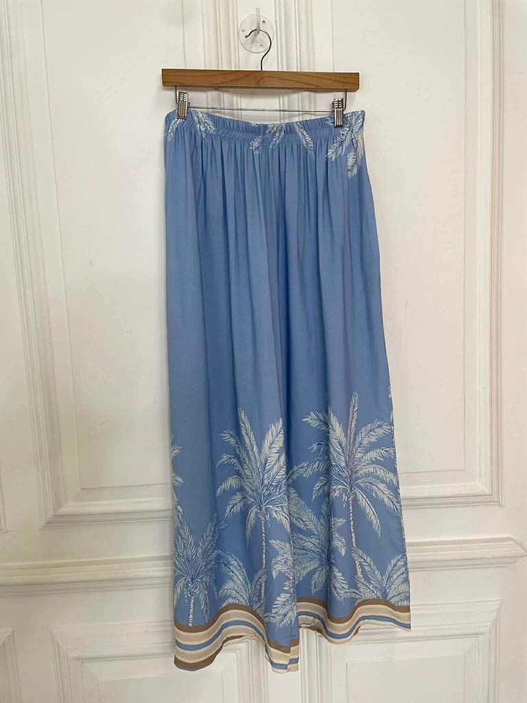 Palm Print Palazzos - Sky