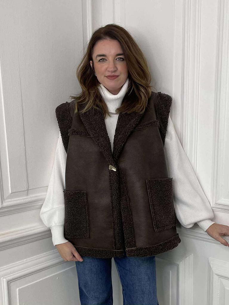 Faux Shearling Gilet - Dark Chocolate