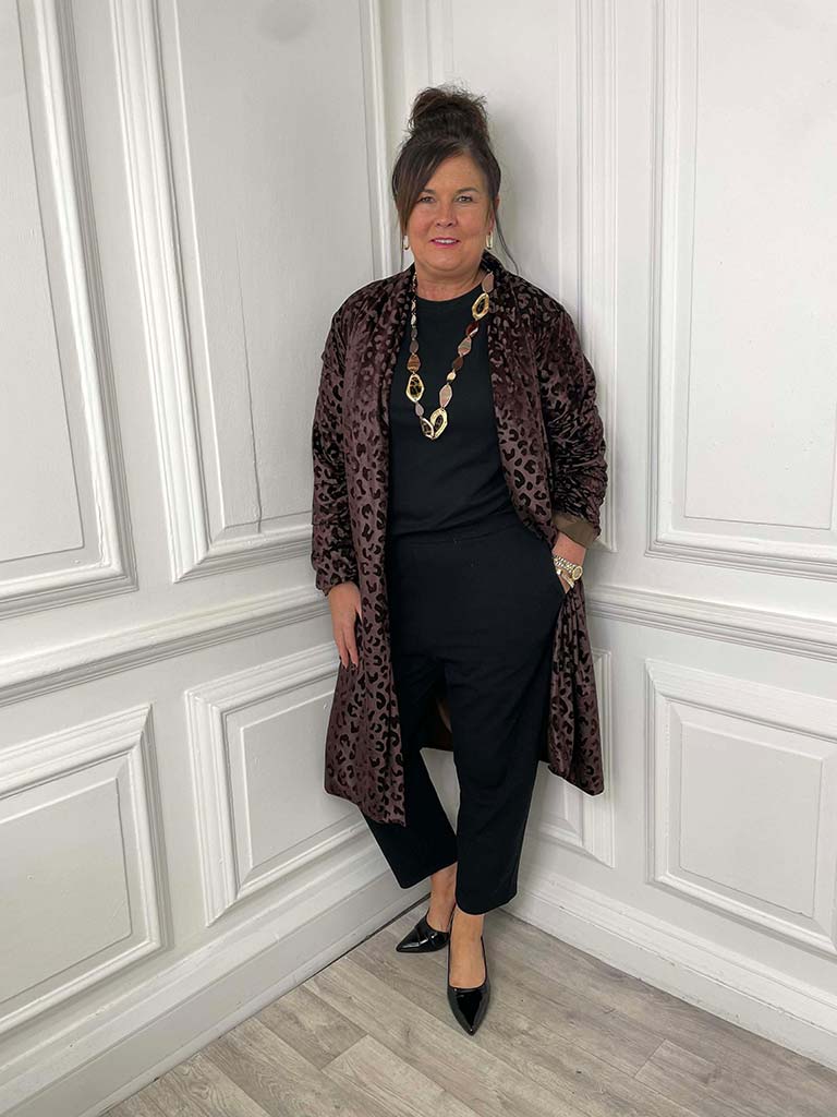 Velvet Long Leopard Jacket - Chocolate