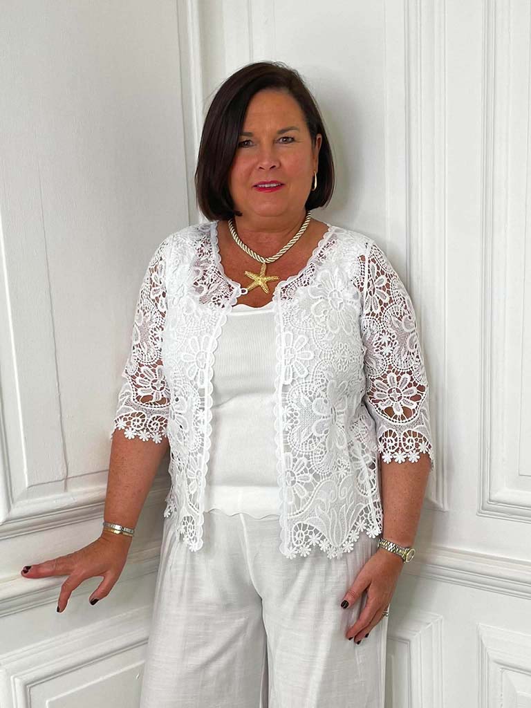 Daisy Tile Crochet Jacket - White