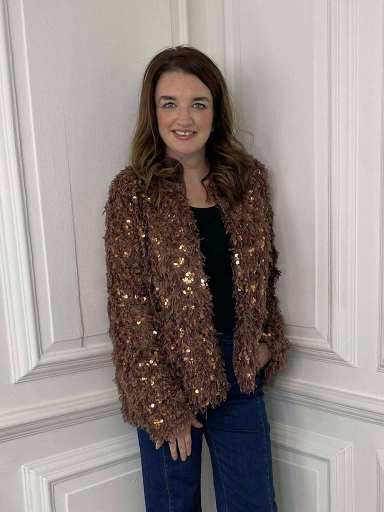 Faux Feather Sequin Jacket - Cinnamon