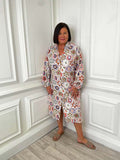 Floral Tile Print Shirt Dress - Orange & Violet