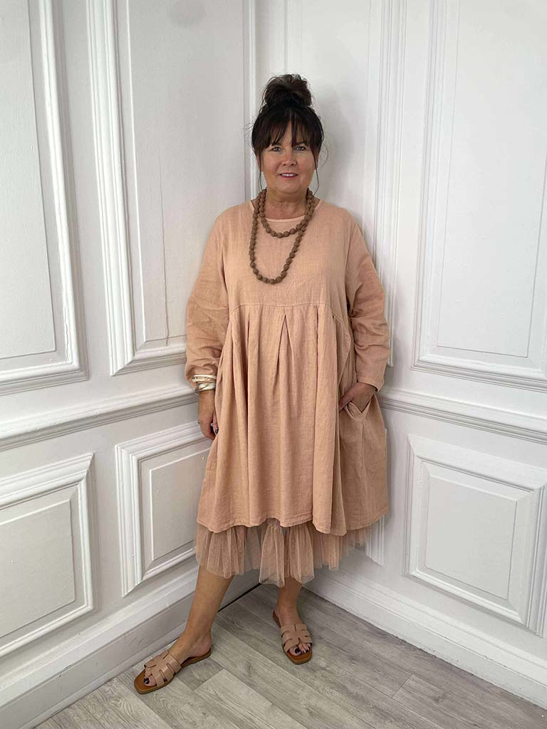 Linen Smock Dress - Pesca
