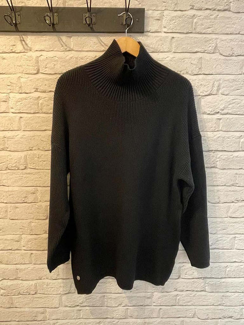 Malissa J High Neck Ribbed Knit - Black