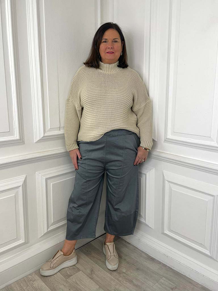 Cotton Barrel Trousers - Slate