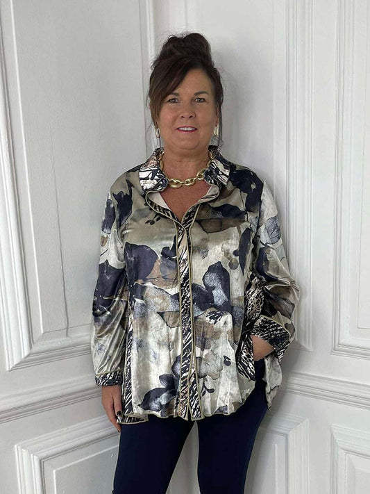 Floral & Animal Print Velvet Shirt