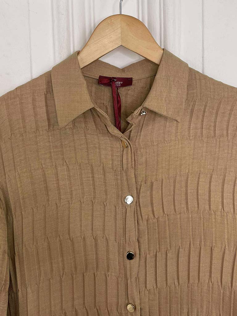 Textured Pleat Shirt Dress - Sand