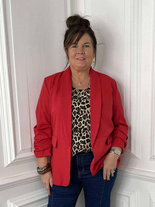 Ruched Sleeve Blazer - Scarlet