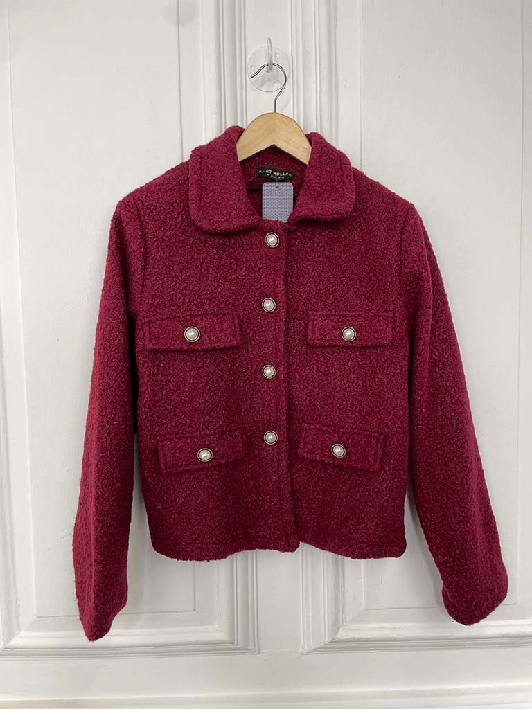 Boucle Pearl Button Jacket - Burgundy