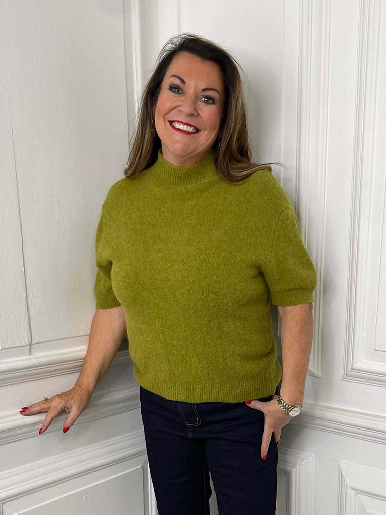 High Neck Short Sleeve Knit - Avocado