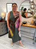 Palm Print Shift Dress - Khaki