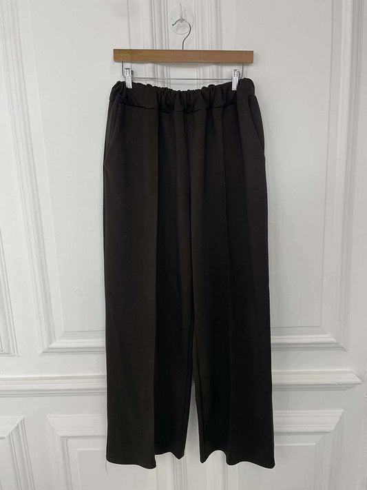 Wide Leg Seam Front Joggers - Dark Chocolate