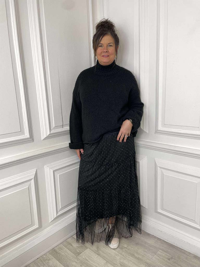 Studded Tulle Skirt - Black