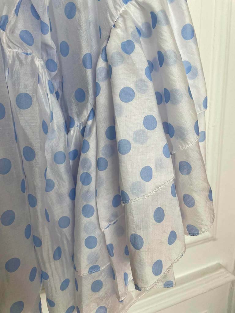 Polka Dot Ruffle Blouse - White & Blue