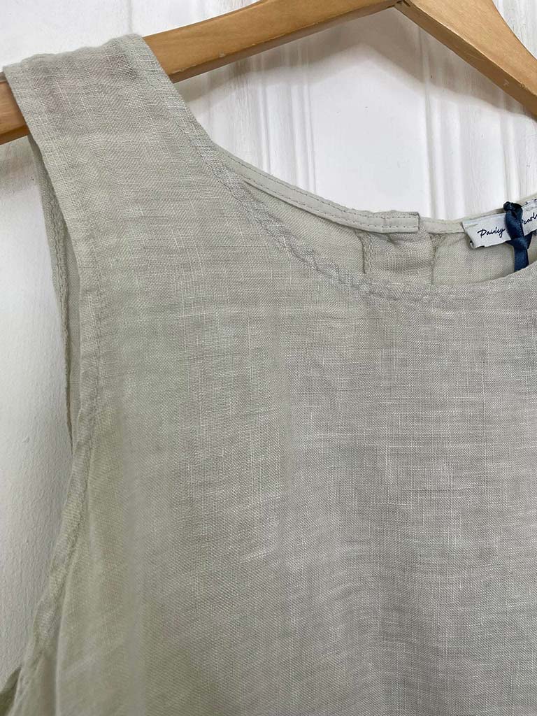 Linen Button Back Sleeveless Top - Stone