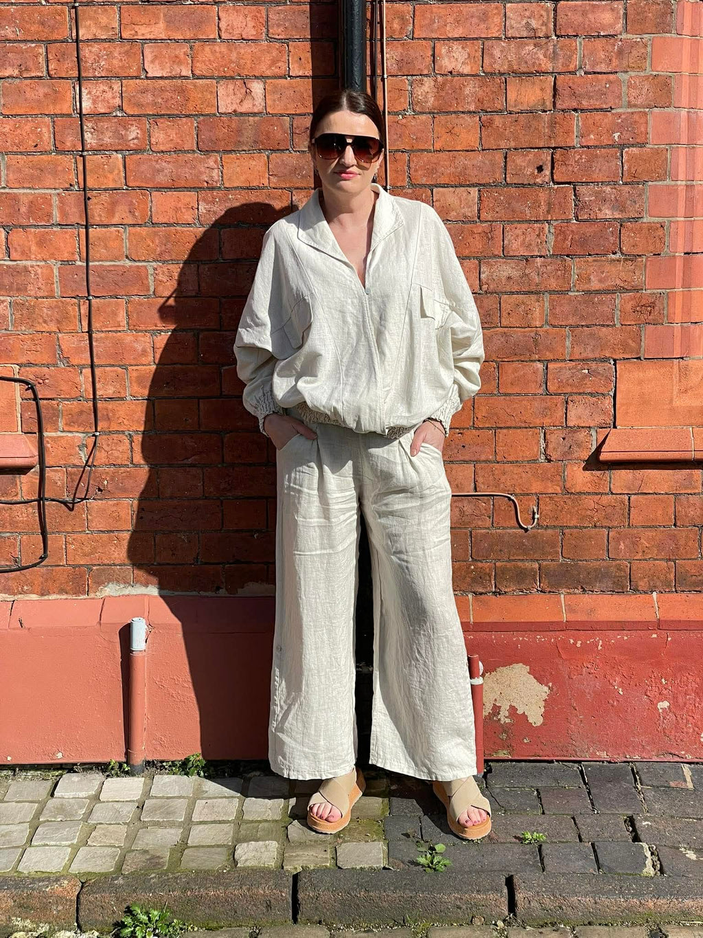 Linen Tab Trousers - Stone