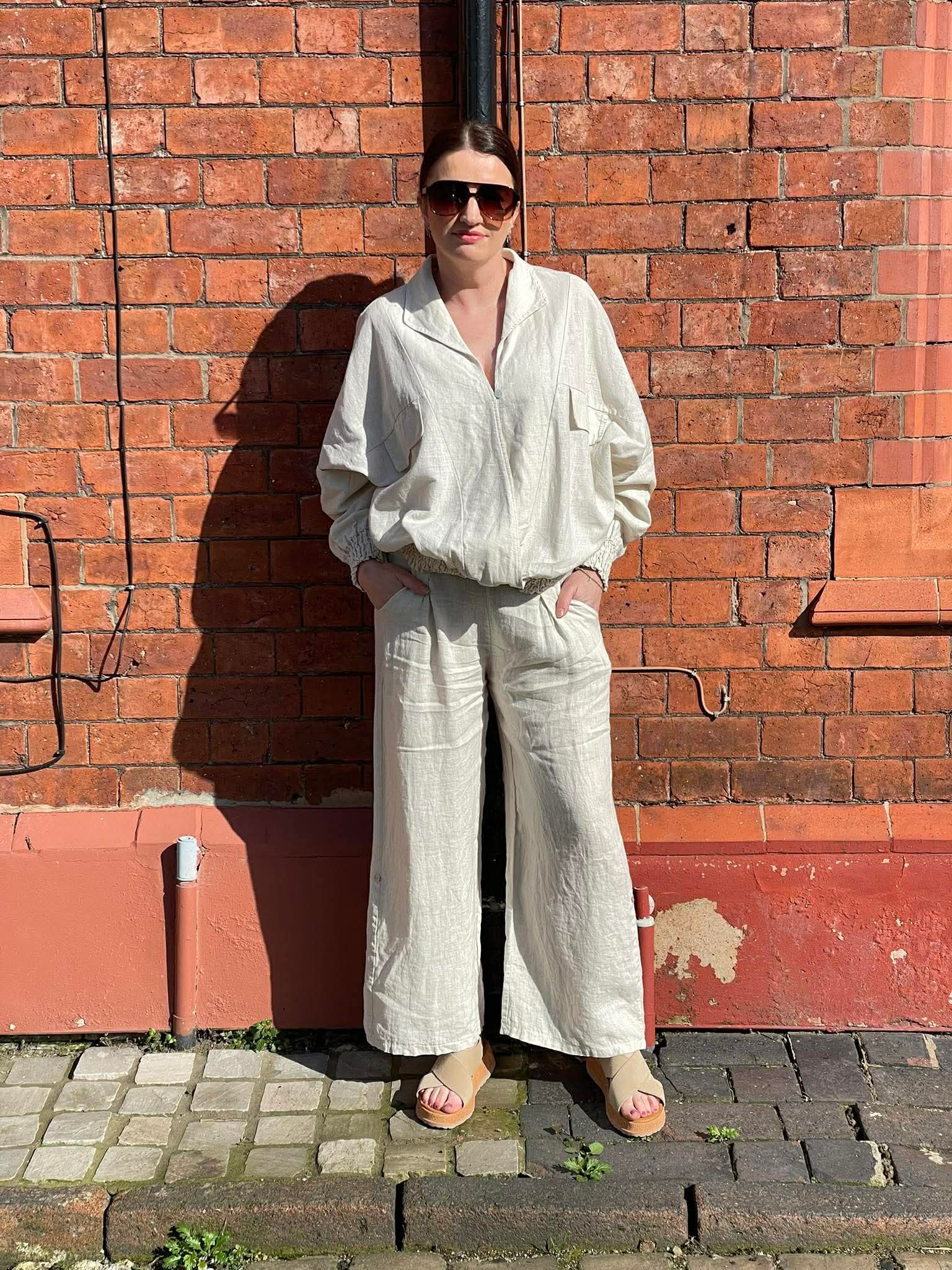 Linen Tab Trousers - Stone