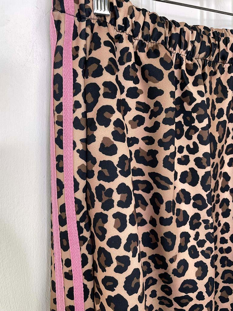 Leopard Side Stripe Joggers - Candy
