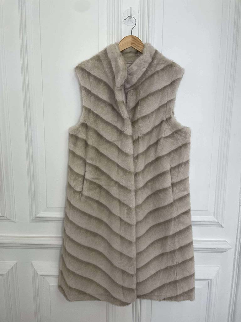 Malissa J Faux Fur Long Luxe Gilet - Stone
