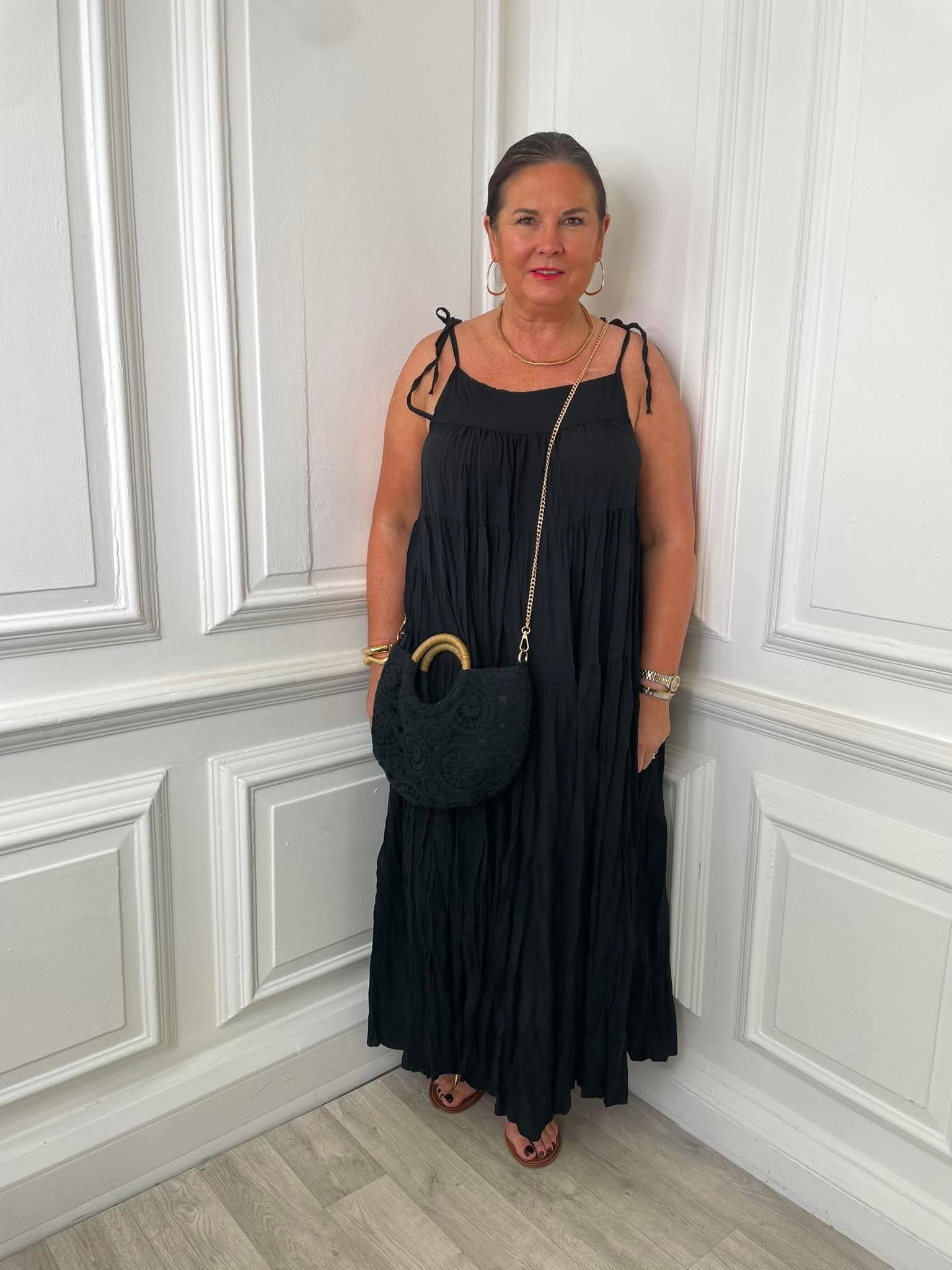 Boho Tie Maxi Dress - Black